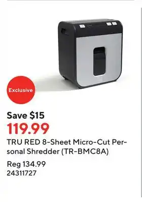 Staples Tru red 8-sheet micro-cut personal shredder (tr-bmc8a) offer