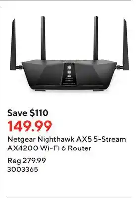 Staples Netgear nighthawk ax5 5-stream ax4200 wi-fi 6 router offer