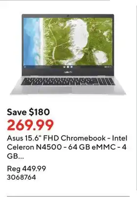 Staples Asus 15.6 fhd chromebook - intel celeron n4500 - 64 gb emmc - 4 gb ram - chrome o.s. - bilingual offer