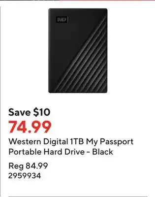 Staples Western digital 1tb my passport portable hard drive - black offer