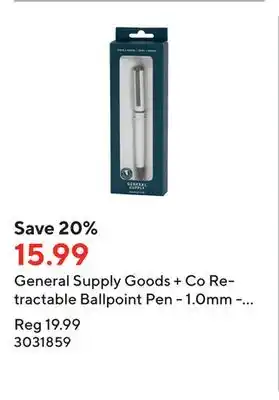 Staples General supply goods + co retractable ballpoint pen - 1.0mm - ridged barrel - white offer