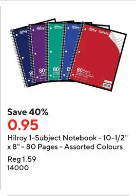 Staples Hilroy 1-subject notebook - 10-1/2 x 8 - 80 pages - assorted colours offer
