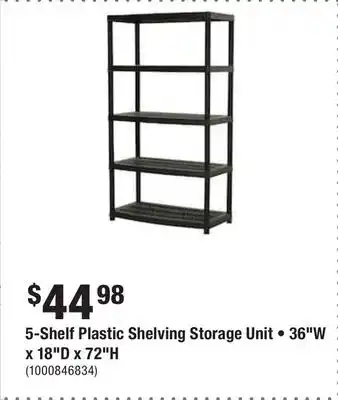 Home Depot 5-shelf plastic shelving storage unit • 36w x 18d x 72h offer