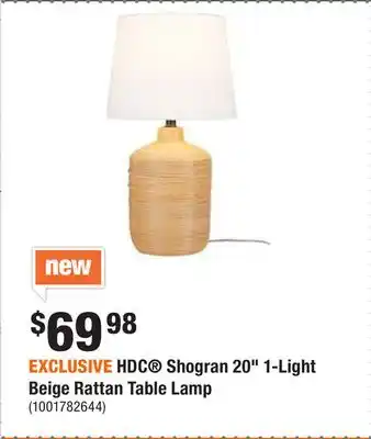 Home Depot Exclusive hdc shogran 20 1-light beige rattan table lamp offer