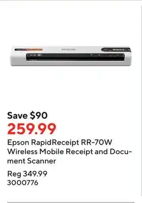 Staples Epson rapidreceipt rr-70w wireless mobile receipt and document scanner offer