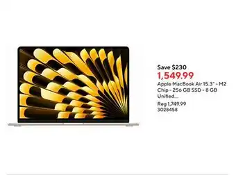 Staples Apple macbook air 15.3 - m2 chip - 256 gb ssd - 8 gb unified memory - starlight - english offer