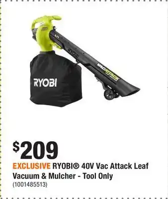Home Depot Exclusive ryobi 40v vac attack leaf vacuum & mulcher - tool only offer