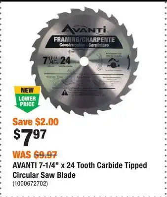 Home Depot Avanti 7-1/4 x 24 tooth carbide tipped circular saw blade offer