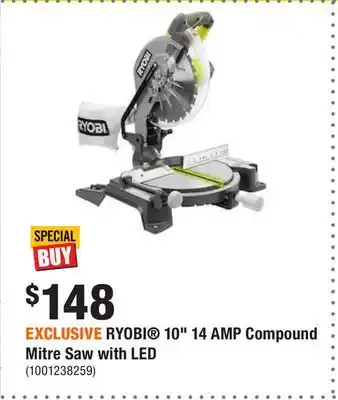 Home Depot Exclusive ryobi 10 14 amp compound mitre saw with led offer