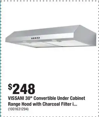 Home Depot Vissani 30 convertible under cabinet range hood with charcoal filter in stainless steel offer