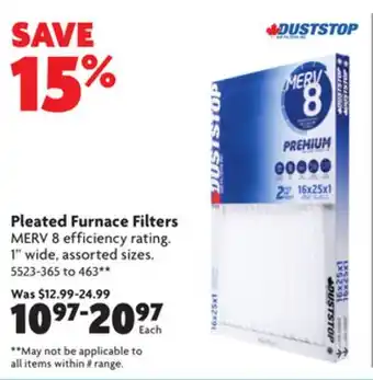 Home Hardware Pleated furnace filters offer