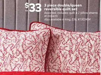 Giant Tiger 3 piece double/queen reversible quilt set offer