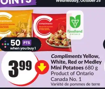 Chalo FreshCo Compliments yellow, white, red or medley mini potatoes 680 g product of ontario canada no. 1 offer