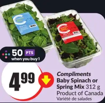 Chalo FreshCo Compliments baby spinach or spring mix 312 g product of canada offer