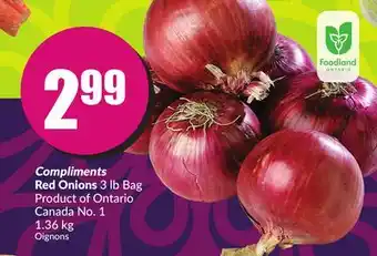 Chalo FreshCo Compliments red onions 3 lb bag product of ontario canada no. 1 1.36 kg offer
