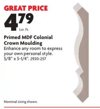 Home Hardware Primed mdf colonial crown moulding offer