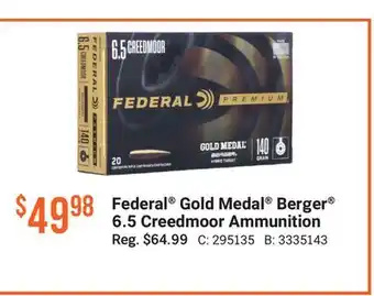 Bass Pro Federal gold medal berger 6.5 creedmoor ammunition offer