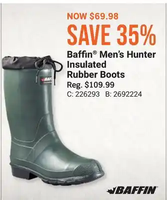 Bass Pro Baffin men's hunter insulated rubber boots offer