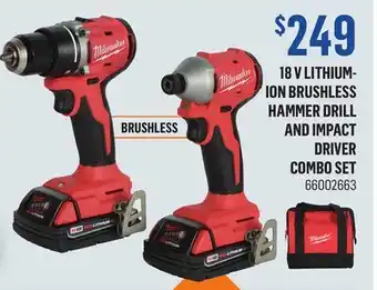 Canac 18 v lithium- ion brushless hammer drill and impact driver combo set offer
