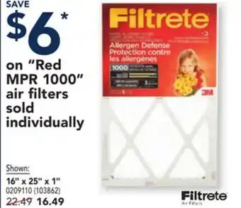 RONA Save $6* on red mpr 1000 air filters offer