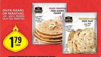 Food Basics DIVYA NAANS OR PARATHAS 320-400G, FROZEN SELECTED VARIETIES offer