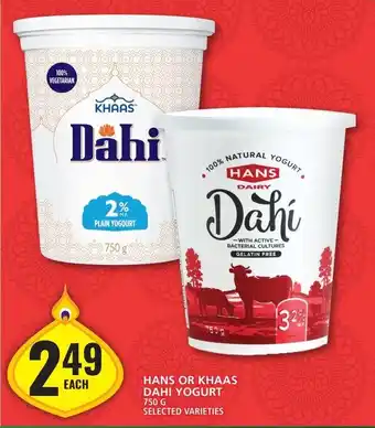 Food Basics HANS OR KHAAS DAHI YOGURT 750G SELECTED VARIETIES offer
