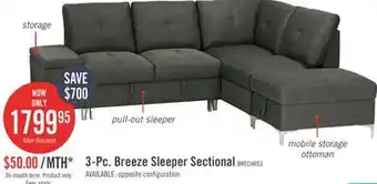 The Brick Breeze 3-piece right-facing linen-look fabric sleeper sectional - charcoal offer