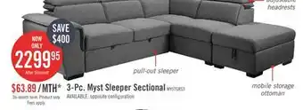 The Brick Myst 3-piece right-facing linen-look fabric sleeper sectional - ash offer