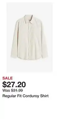 H&M Regular fit corduroy shirt offer