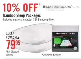 The Brick Masterguard natural bamboo queen mattress protector with 2 queen pillows offer