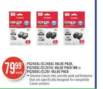 Shoppers Drug Mart Pg245xl/cl246xl value pack, pg240xl/cl241xl value pack ink or pg260xl/cl261 value pack offer