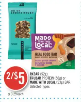 Shoppers Drug Mart Rxbar (52g), trubar protein (50g) or made with local (53g) bar offer