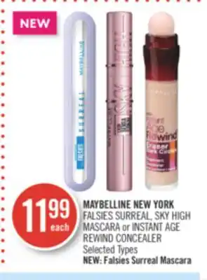 Shoppers Drug Mart Maybelline new york falsies surreal, sky high mascara or instant age rewind concealer offer