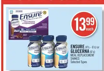 Shoppers Drug Mart Ensure (4's - 6's) or glucerna (6's) meal replacement shakes offer