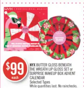 Shoppers Drug Mart Nyx butter gloss beneath the wreath lip gloss set or surprise makeup box advent calendar offer