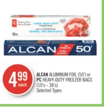 Shoppers Drug Mart Alcan aluminum foil (50') or pc heavy-duty freezer bags (10's - 38's) offer
