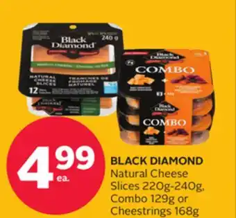 Rexall Black diamond natural cheese slices 220g-240g, combo 129g or cheestrings 168g offer