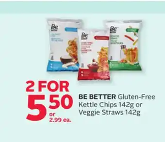 Rexall Be better gluten-free kettle chips 142g or veggie straws 142g offer