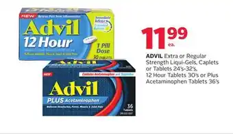 Rexall Advil extra or regular strength liqui-gels, caplets or tablets 24' s-32' s, 12 hour tablets 30' s or plus acetaminophen table offer