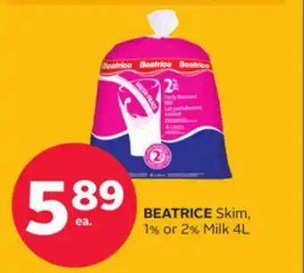 Rexall Beatrice skim, 1% or 2% milk 4l offer