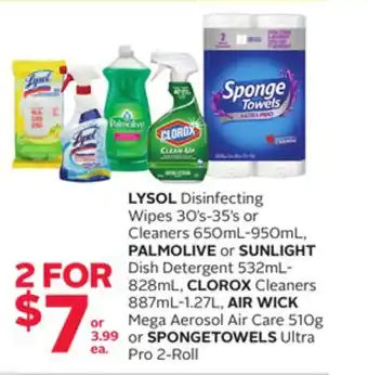 Rexall Lysol disinfecting wipes 30' s-35' s or cleaners 650ml-950ml, palmolive or sunlight dish detergent 532ml-828ml, clorox cleane offer