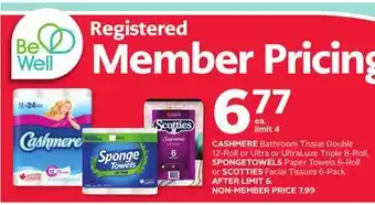 Rexall Cashmere bathroom tissue double 12-roll or ultra or ultraluxe triple 8-roll, spongetowels paper towels 6-roll or scotties fac offer