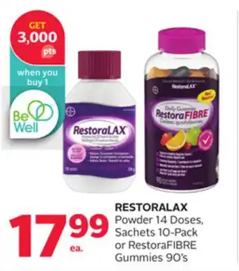 Rexall Restoralax powder 14 doses, sachets 10-pack or restorafibre gummies 90' s offer