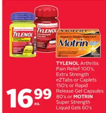 Rexall Tylenol arthritis pain relief 100's, extra strength eztabs or caplets 150's or rapid release gel capsules 80's or motrin supe offer