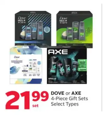 Rexall Dove or axe 4-piece gift sets offer
