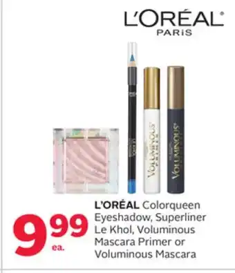 Rexall L'oréal colorqueen eyeshadow, superliner le khol, voluminous mascara primer or offer