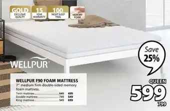 JYSK Wellpur f90 foam mattress offer