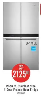 The Brick Whirlpool 19.4 cu. ft. 4-door french-door refrigerator - wrqa59cnkz offer