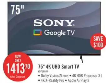 The Brick Sony bravia 75 x80k 4k hdr led smart google tv offer