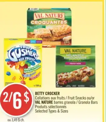 Pharmaprix Betty crocker fruit snack or val nature granola bars offer